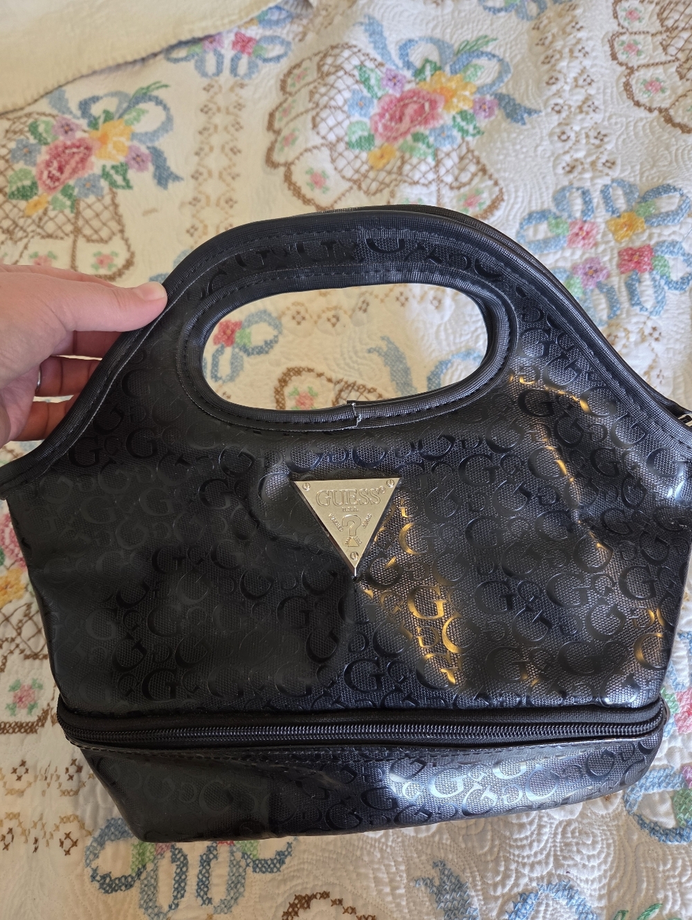 GUESS Black Logo-Embossed Handbag/Lunch Box